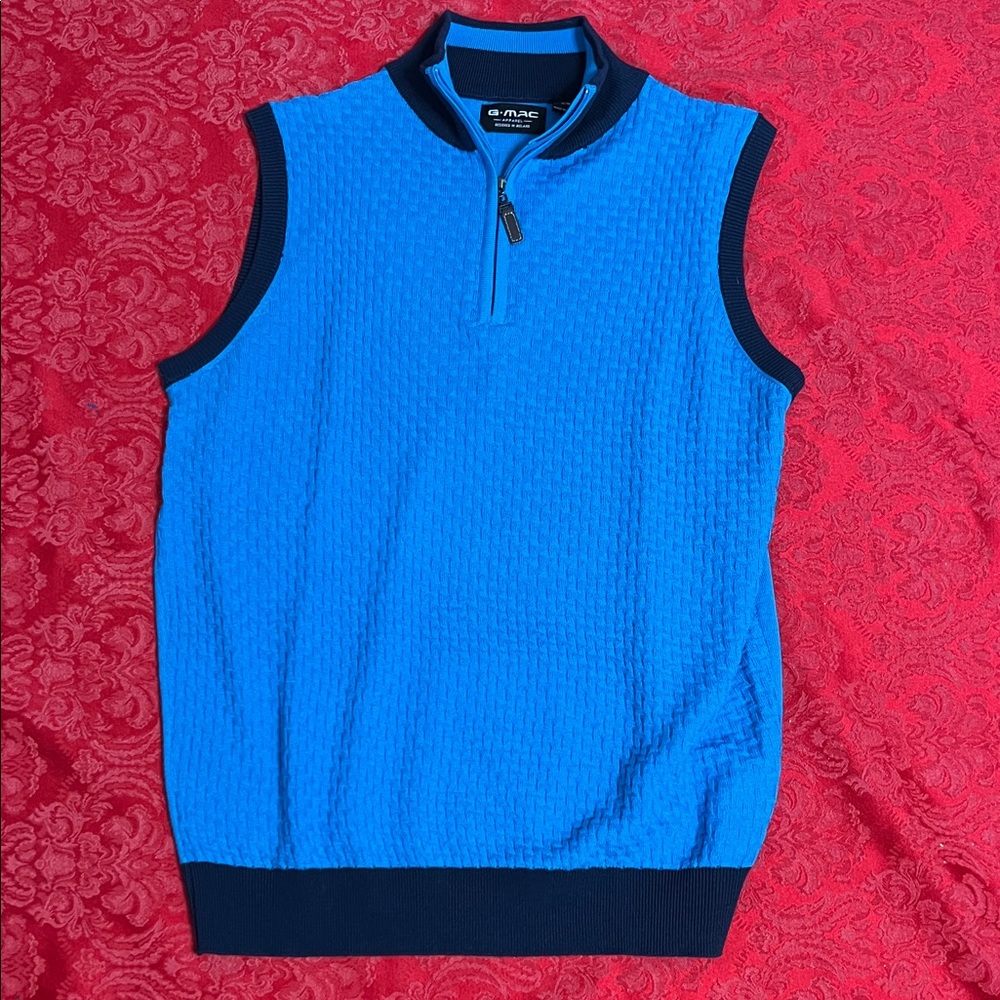 G/FORE G-MAC Men’s Medium Blue Merino Wool Blend Quarter Zip Golf Sweater Vest